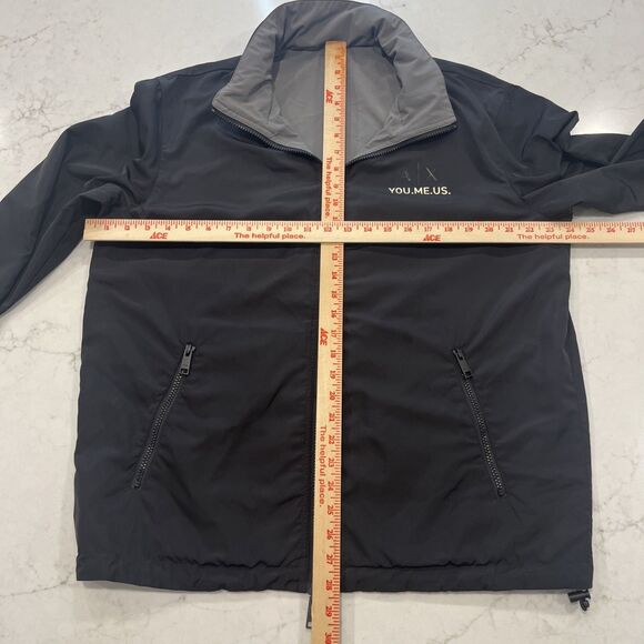 Armani Exchange Mens M Reversible Jacket You.Me.Us Black Gray Zip Hidden Hood - Picture 13 of 16